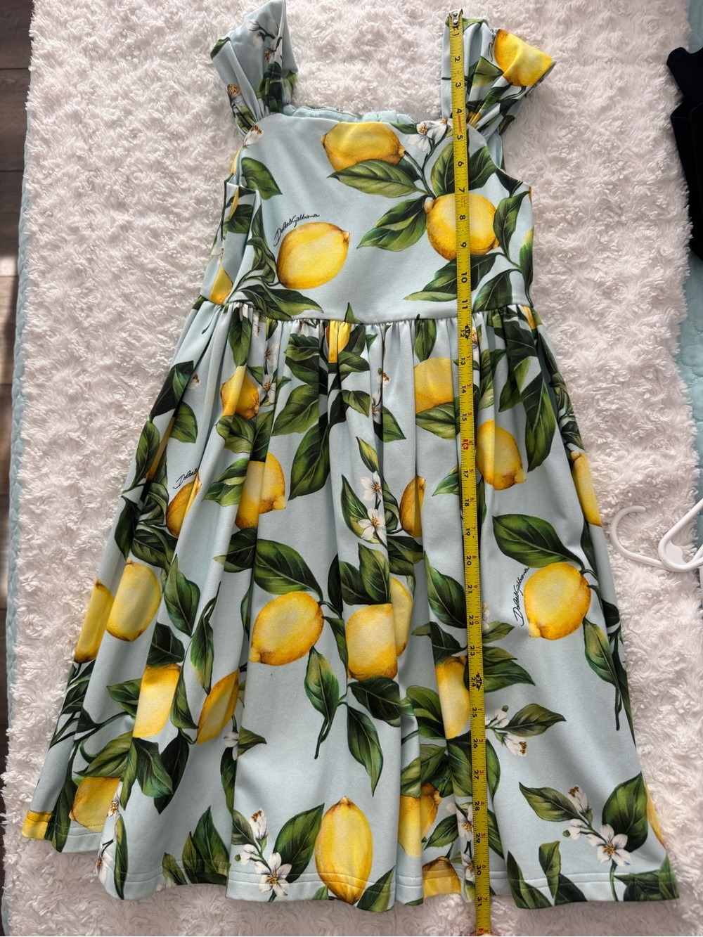 Dolce & Gabbana Girls Lemon Print Dress in Light Blue, Green and Yellow - Picture 5 of 11